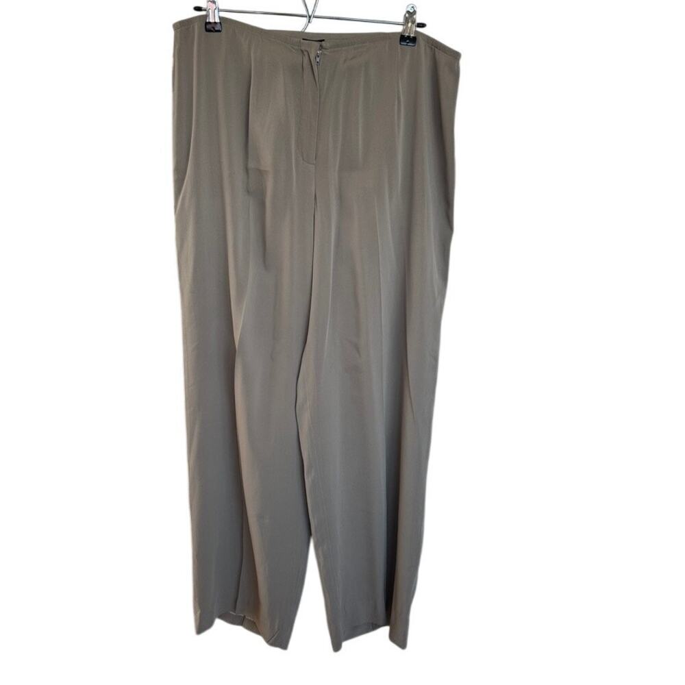 Eileen Fisher Silk Stretch Wide Leg Dress Pants Taupe Minimalist Size L